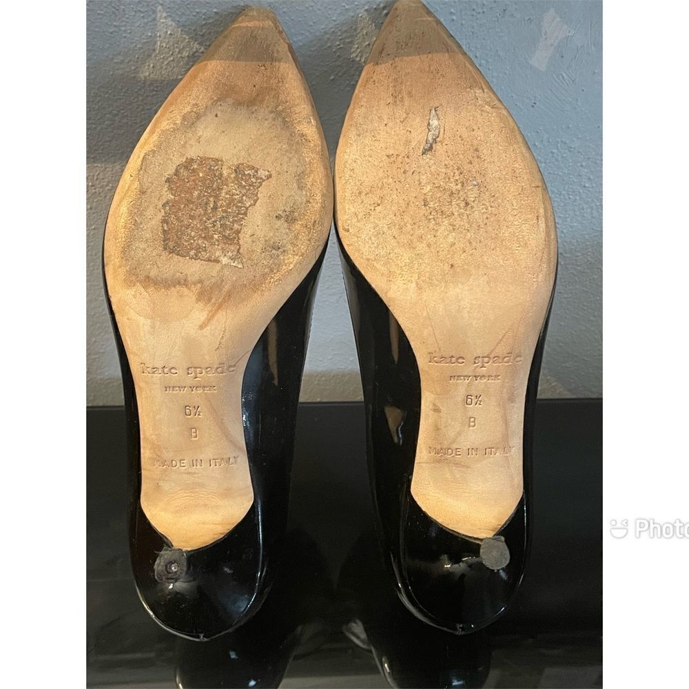 Kate Spade New York Black Patent Leather Heels 3”Size 6.5 Made in Italy Slip On - Picture 7 of 9